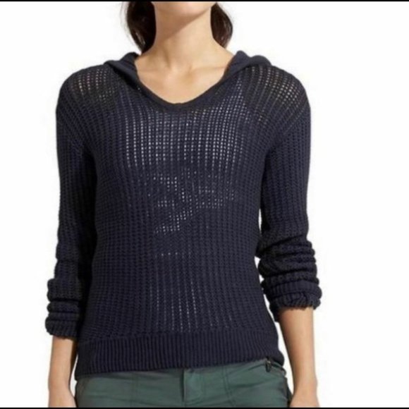 NWOT Athleta Open Knit Hooded Hoodie Sweater - Navy - Size S - Picture 1 of 5